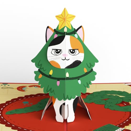 Meowy Cat-mess Christmas Pop-Up Card with Notecard & Envelope - Funny Feline Holiday Greeting