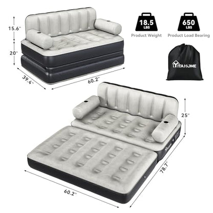Gray Queen Size Air Sofa Bed Mattress with Channel Back and Pump