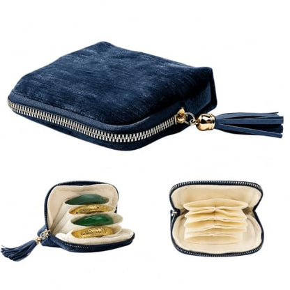 Small Travel Jewelry Organizer Case with Blue Velvet Interior - Compact & Portable