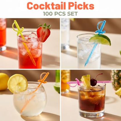 100PCS Multicolor Plastic Sword Toothpicks for Appetizers - Party Food Picks