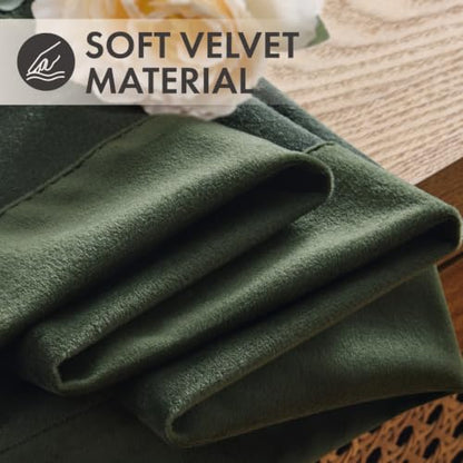 Olive Green Velvet Curtains Set of 4 - 40x84 Inch Back Tab Panel