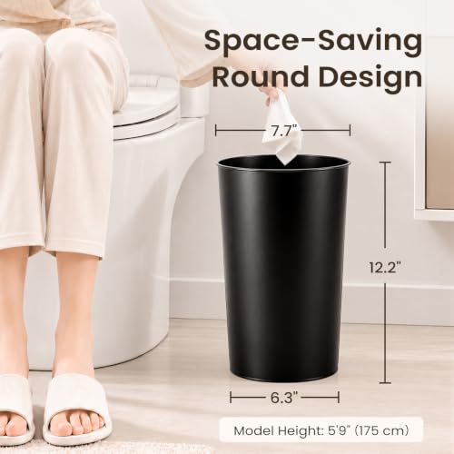 Cesun Round Metal Bathroom Trash Can - 2.1 Gallons Wastebasket, Black, Variation 1