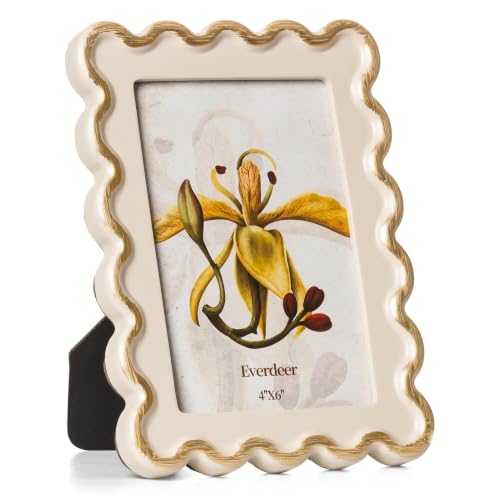 Everdeer Gold Wavy Edge 4x6 Picture Frame with Real Glass, Beige