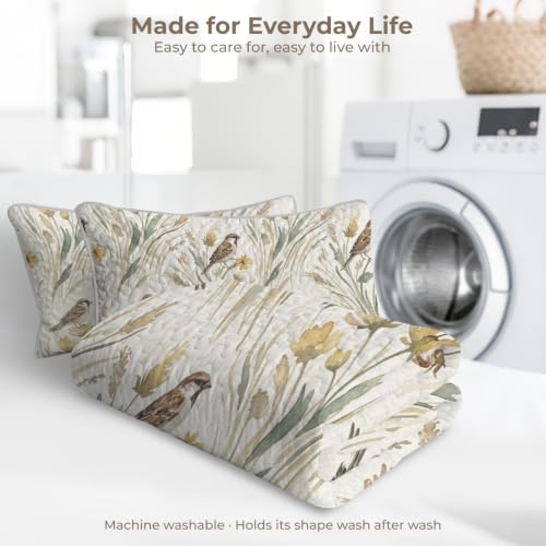 Sleepwish Nature Bird Floral Quilt Set - Wild Sparrow Autumn King Variation