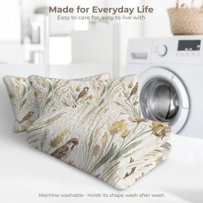 Sleepwish Nature Bird Floral Quilt Set - Wild Sparrow Autumn King Variation