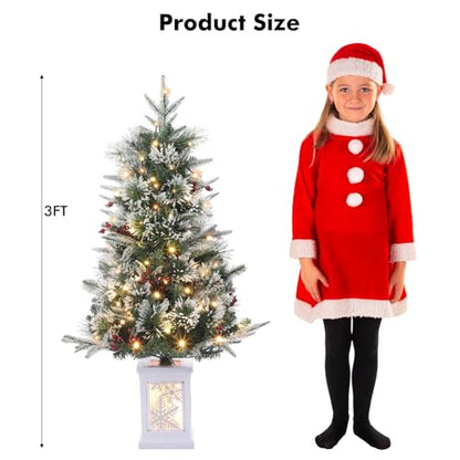 3ft Artificial Christmas Tree with Snow Flock & Prelit Lights - Snowflake Lightbox Variation