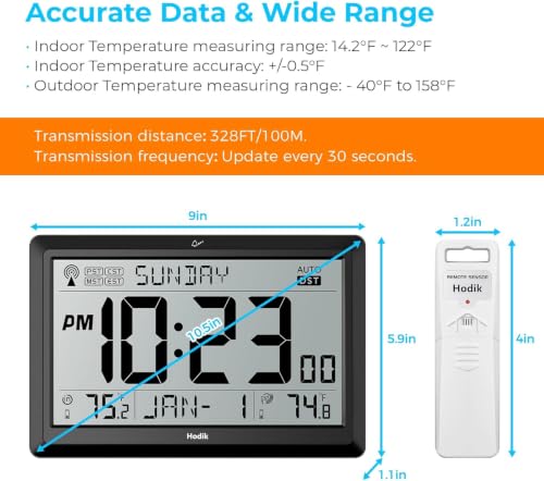 Atomic Wall Clock with Indoor Outdoor Temperature and Time Zones