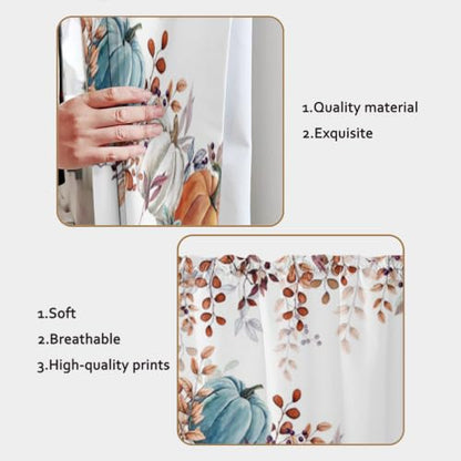 Blue Pumpkin Kitchen Valance Curtain Set - Leaf Pumpkin Pattern, 56W x 36L, Pack of 1 - Fall Decor