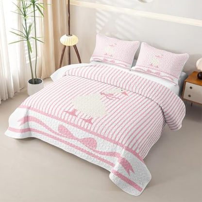 Pink Stripe Goose Quilt Set Twin Lightweight Quilt & Pillowcase