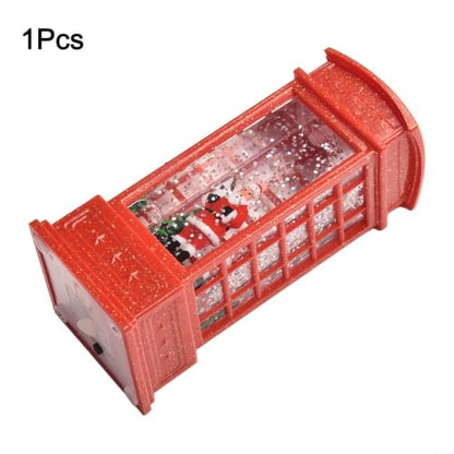 Miniature Red Phone Booth Christmas Ornament with LED Lights - Festive Holiday Decor, 5x5x12cm, Nostalgic Village Scene, Variant A