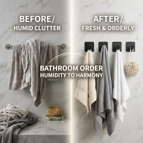 Heavy Duty Stainless Steel Wall Hooks 4 Pack - Self Adhesive Bathroom Kitchen Coat Towel Hangers