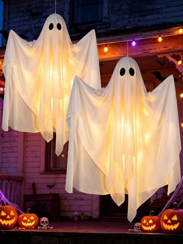 Halloween Ghost Decorations Outdoor Hanging Swing Ghost with LED Lights - 47 Inches, 2 Pack (Variation: Hanging-Ghosts)