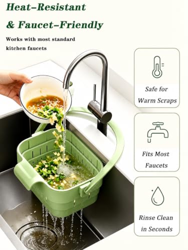 Foldable Hanging Sink Drain Basket - Green, Fast-Draining, Detachable Kitchen Organizer