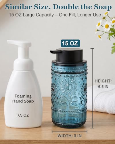 Glass Foaming Soap Dispenser with Sunflower Pattern - Blue