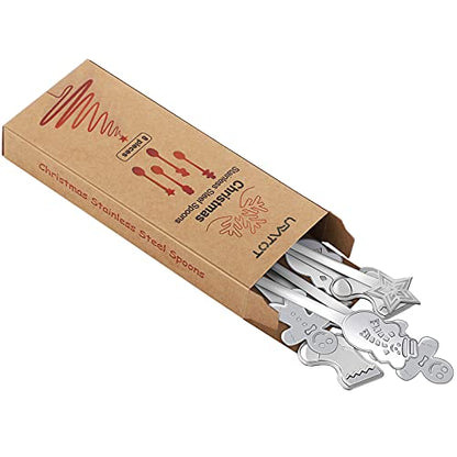Christmas Stainless Steel Spoons Set - 8 Pieces with Holiday Patterns, Gift & Stocking Fillers
