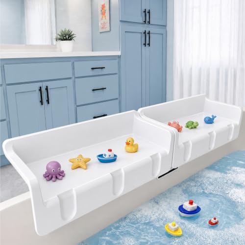 Gotega 2-Pack Kids Bathtub Splash Guard with Toy Shelf & Storage