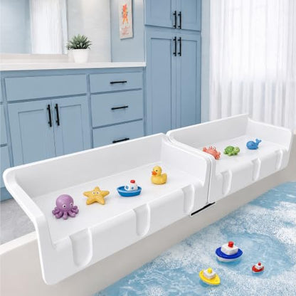 Gotega 2-Pack Kids Bathtub Splash Guard with Toy Shelf & Storage