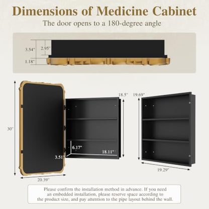 Vintage Wooden Medicine Cabinet with Mirror and Storage - Gold, 20x30 Inches