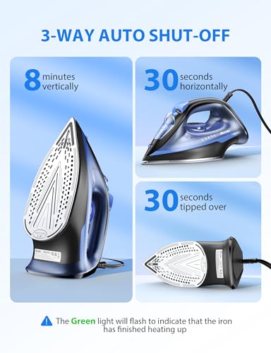 Sundu 1500W Steam Iron with Ceramic Soleplate & Auto-Off - Terra Blue