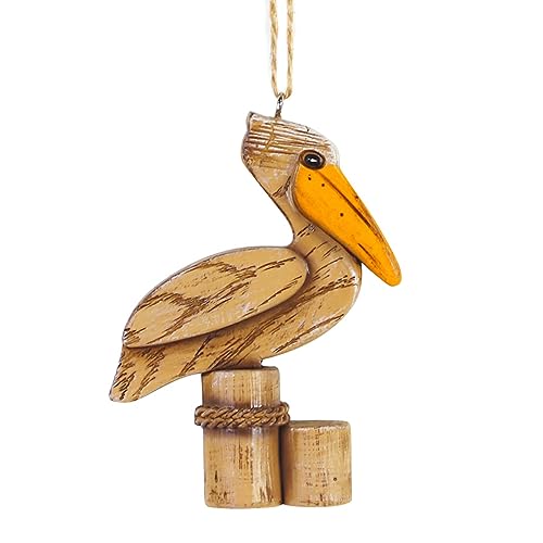 Weathered Wooden Pelican Ornament for Coastal Holiday Decor