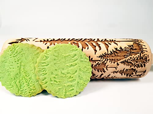 FOREST embossing rolling pin. Engraved wooden embossed dough roller for embossed cookies or clay by Algis Crafts