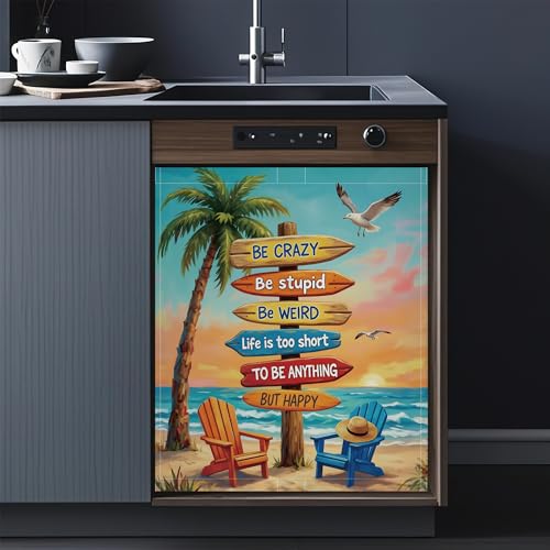 Retro Summer Beach Dishwasher Magnet Cover - Decorative & Washable Kitchen Decor 23x26 Inch