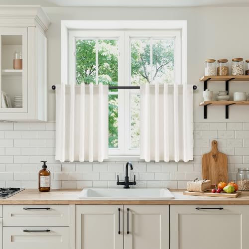 Natural Linen Kitchen Window Curtains Over Sink 36x36 Inch Pack of 2 - Cream
