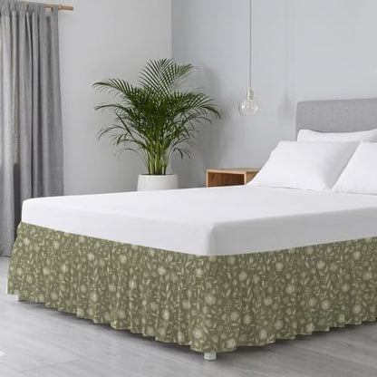 King Size Bed Skirt 16 Inch Drop - Sage Green Rustic Wildflowers Wrap Around Bedding