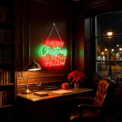Merry Christmas Ya Filthy Fellow Neon Wall Sign - Dimmable USB Red Green LED Acrylic Decor - Variation of THIS listing
