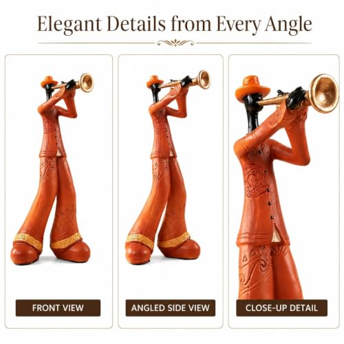 Nostalgic Jazz Trumpet Player Figurine Resin Retro Trumpeter Sculpture Home Office Decor - Orange-Trumpet