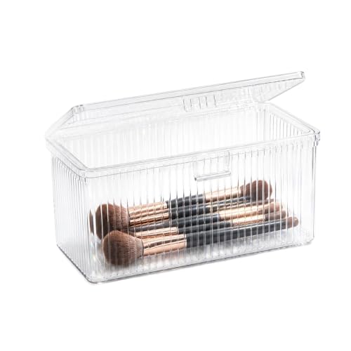Clear Acrylic Double-Sided Makeup Brush Holder with Lid for Vanity Storage