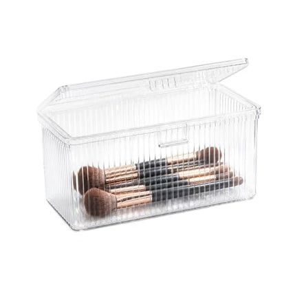 Clear Acrylic Double-Sided Makeup Brush Holder with Lid for Vanity Storage