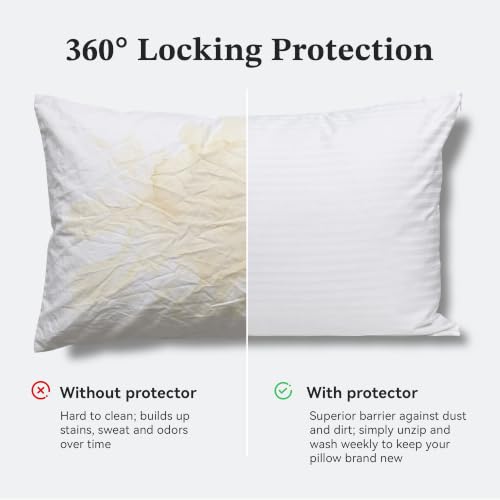 100% Cotton Pillow Protectors with Zipper - 1 Pack, Body Size, Hotel-Grade