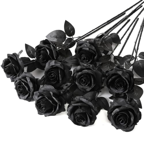 Artificial Silk Roses - Black Bouquet, 10pcs, Realistic Fake Flowers