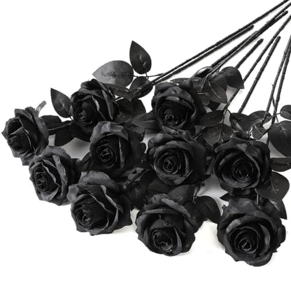 Artificial Silk Roses - Black Bouquet, 10pcs, Realistic Fake Flowers
