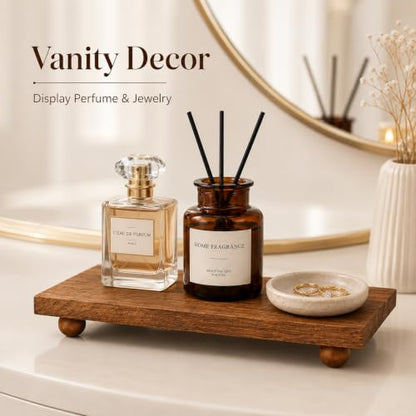Wood Pedestal Stand for Kitchen Counter 11.81 x 7.0 x 1.5 Inches - Rustic Wooden Display Tray