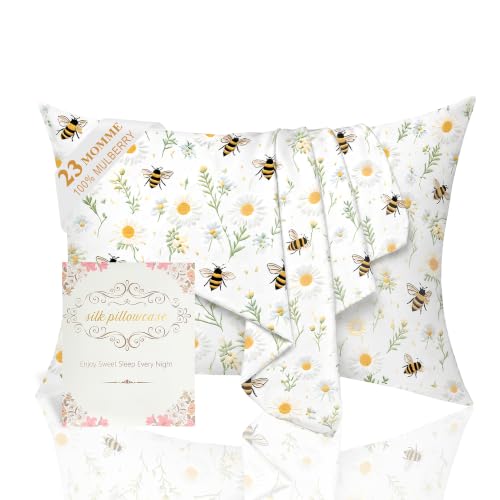 Silk Pillowcase 2 Pack for Hair and Skin - Daisy Bee, Standard 20x26"