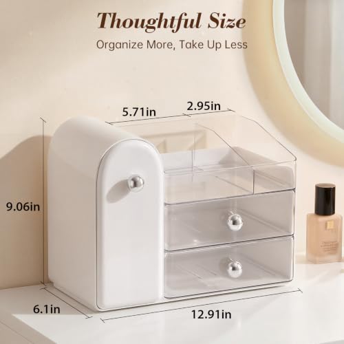 Large White Makeup Organizer with 27 Compartments and Detachable Trays - Retro Fridge Design