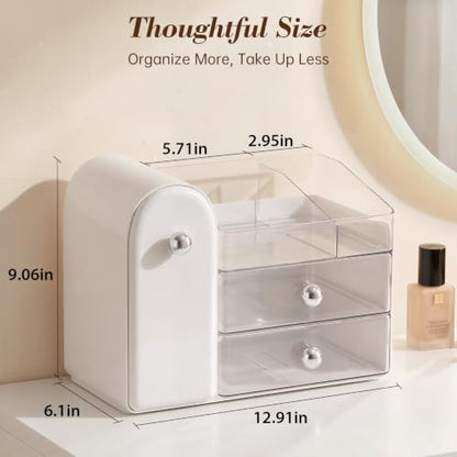 Large White Makeup Organizer with 27 Compartments and Detachable Trays - Retro Fridge Design