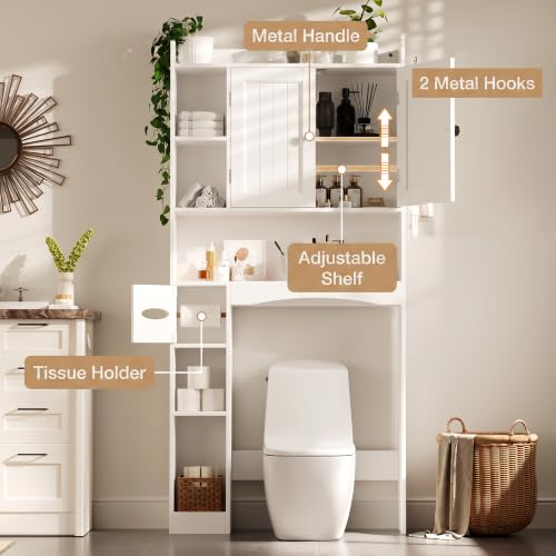 Bathroom Storage Cabinet Set - White Over Toilet & Floor Organizer