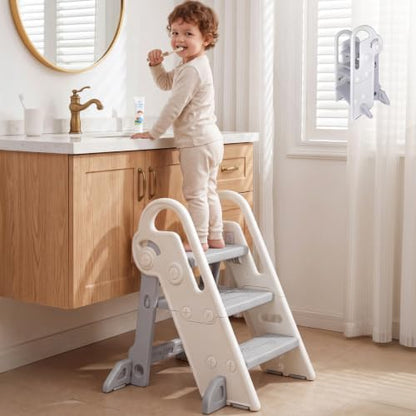 HOMEAL Toddler Step Stool for Bathroom Sink - 3 Step Gray Child Potty Training