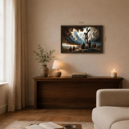 Jesus Calvary Crucifixion Wall Art Canvas 16x24 Inches - Cross Wood Frame Variation of THIS listing