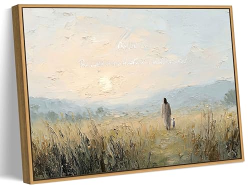 Framed 3D Canvas Wall Art Jesus and the Lamb Psalm 23 Religious Decor 24x16 in - Sacred Christian Home & Church
