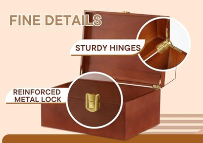 Large Wooden Keepsake Storage Box with Carved Lid - Gift for Grandma