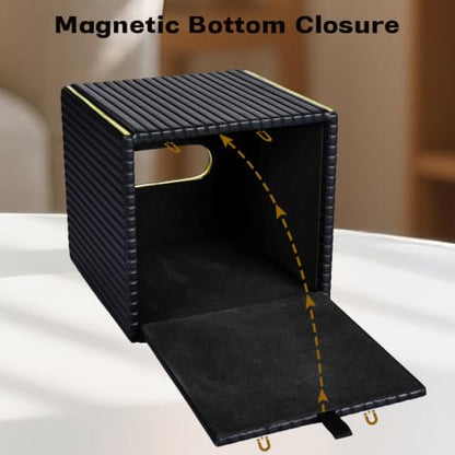 Black Square Tissue Box Cover - Modern Leather Tissue Holder for Home Office Car