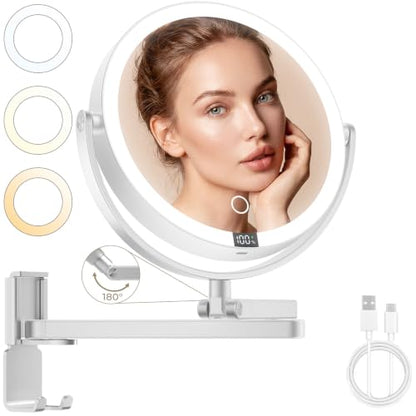 Brightown Sliver Wall-Mounted Lighted Makeup Mirror 1X/10X Magnification with LED