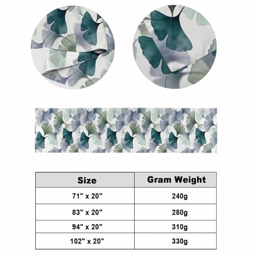 King Size Bed Runner with Ginkgo Leaves - Green Grey Decorative Throw for Bed, 94 x 20 Inches, Teal/Sage/Slate Blue Mint Variation