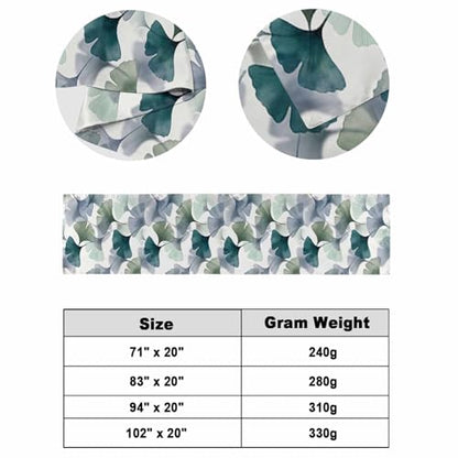 King Size Bed Runner with Ginkgo Leaves - Green Grey Decorative Throw for Bed, 94 x 20 Inches, Teal/Sage/Slate Blue Mint Variation
