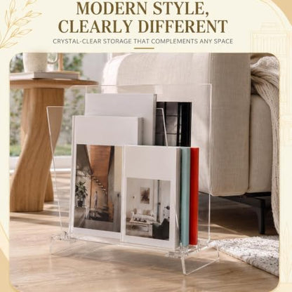 Acrylic Magazine Holder Floor Stand 15.7 x 7 x 13.8 Inch U-Shape Large Capacity