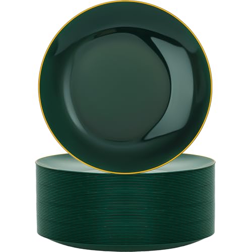 Disposable Dinner Plates 10.25 Inch Green & Gold Plastic Set 100PCS - Elegant & Durable